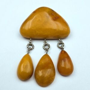 Vintage Soviet Butterscotch Honey Amber Brooch Pin 20.5g
